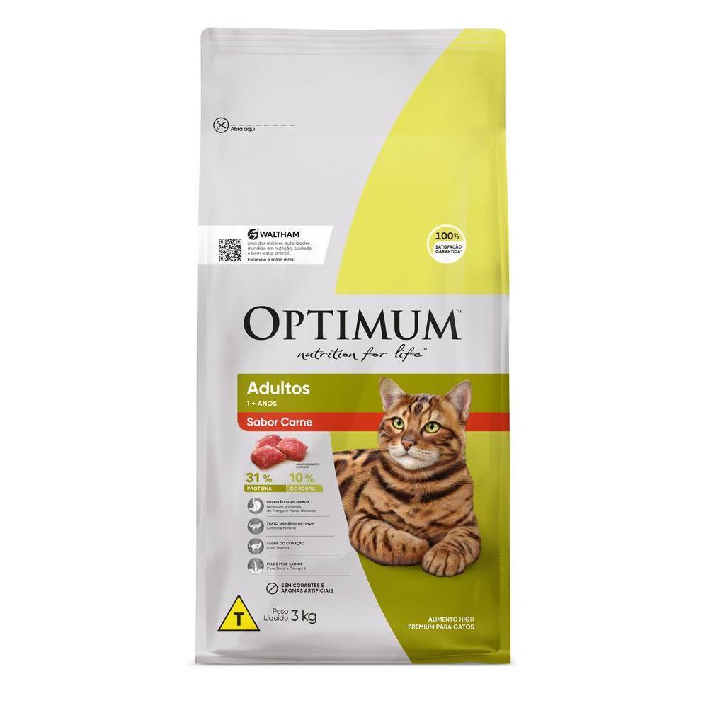 Ração Optimum para Gatos Adultos Sabor Carne 3kg