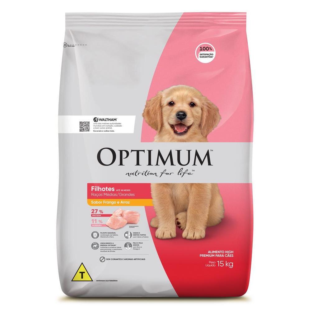 Ração Optimum Frango e Arroz para Cães Filhotes Raças Médias e Grandes até 18 meses 15kg