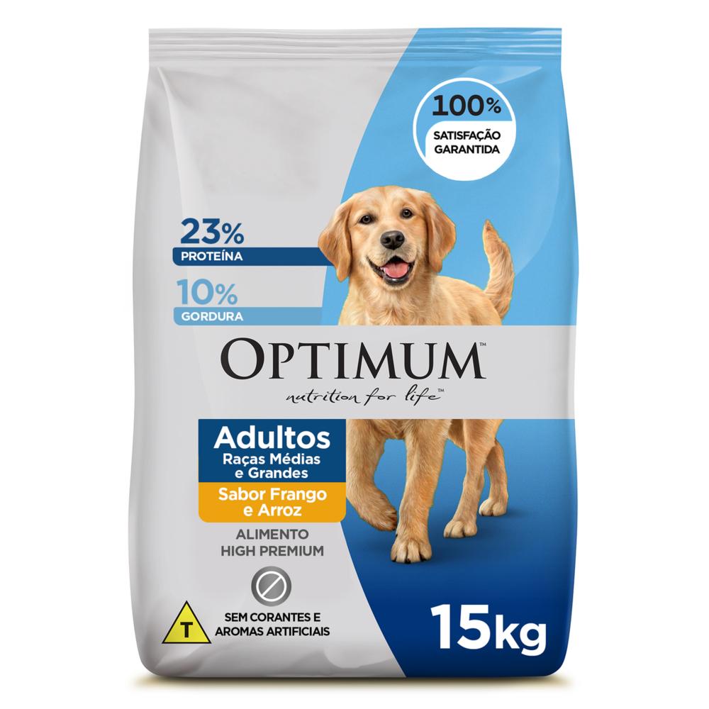 Ração Optimum para Cães Adultos Raças Médias e Grandes Sabor Frango e Arroz 15kg