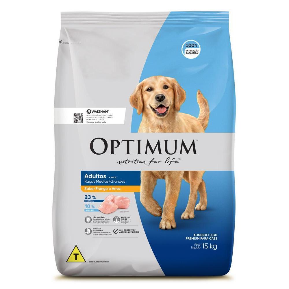 Ração Optimum para Cães Adultos Raças Médias e Grandes Sabor Frango e Arroz 15kg