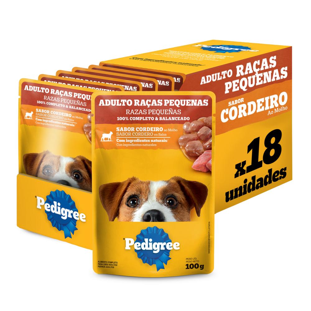 Kit Ração Úmida Pedigree Sachê Cordeiro ao Molho para Cães Adultos de Raças Pequenas 18 Unidades