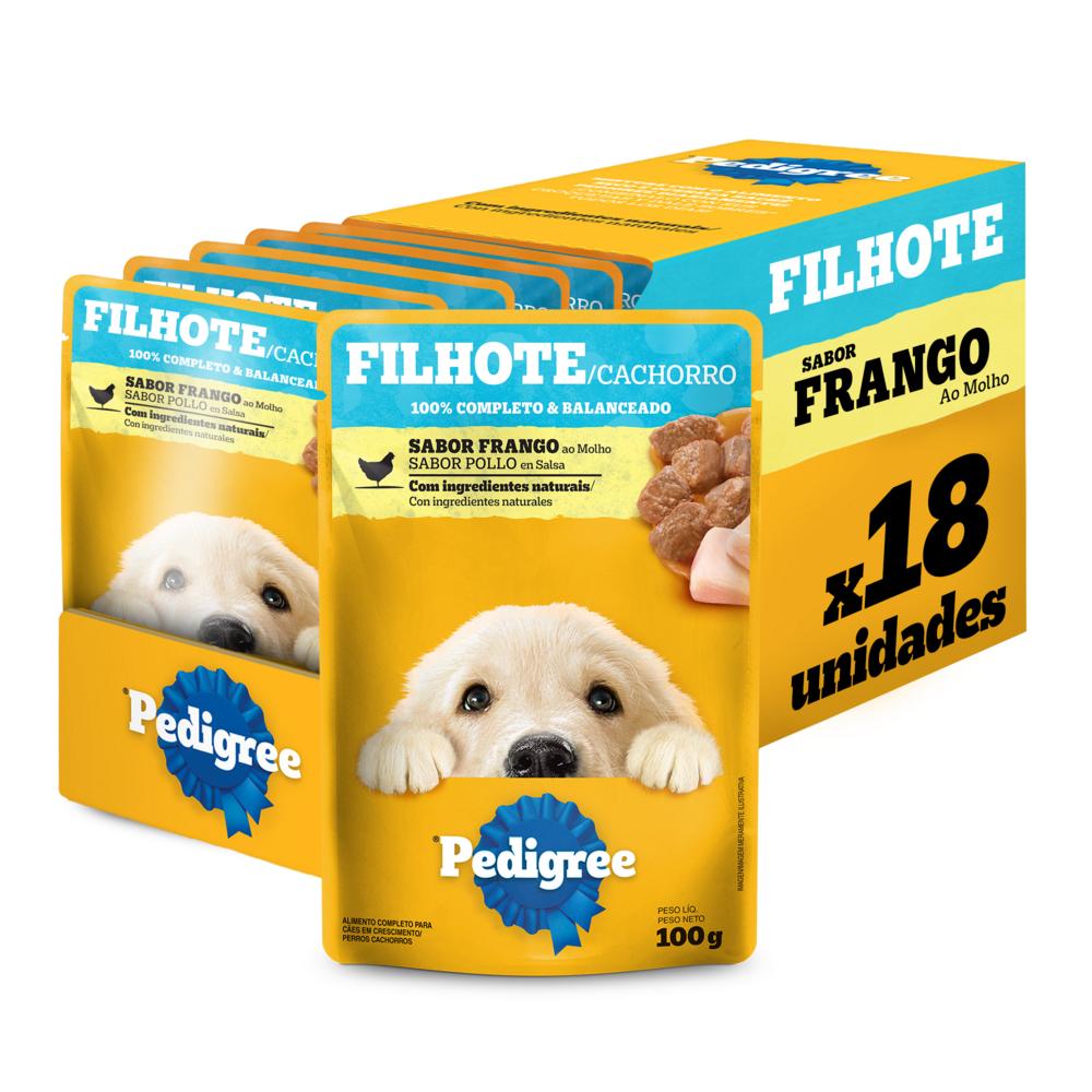 Kit Ração Úmida Pedigree Sachê Frango ao Molho para Cães Filhotes 18 Unidades