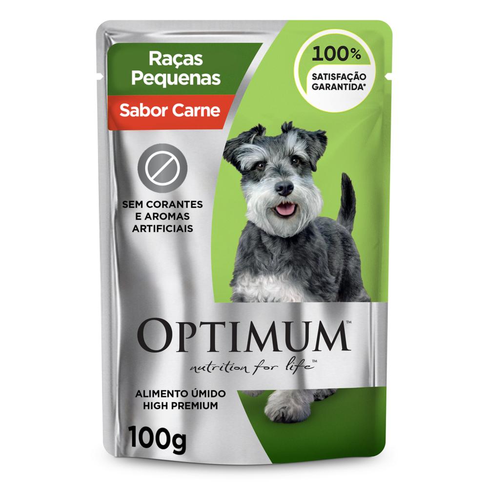 Ração Úmida Optimum Sachê para Cães Adultos Raças Pequenas e Minis Sabor Carne 100g
