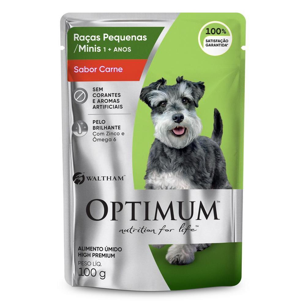 Ração Úmida Optimum Sachê para Cães Adultos Raças Pequenas e Minis Sabor Carne 100g