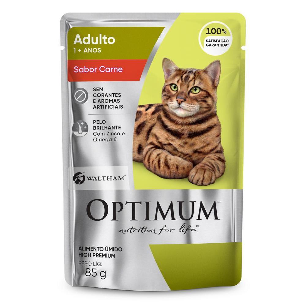 Ração Úmida Optimum Sachê para Gatos Adultos Sabor Carne 85g