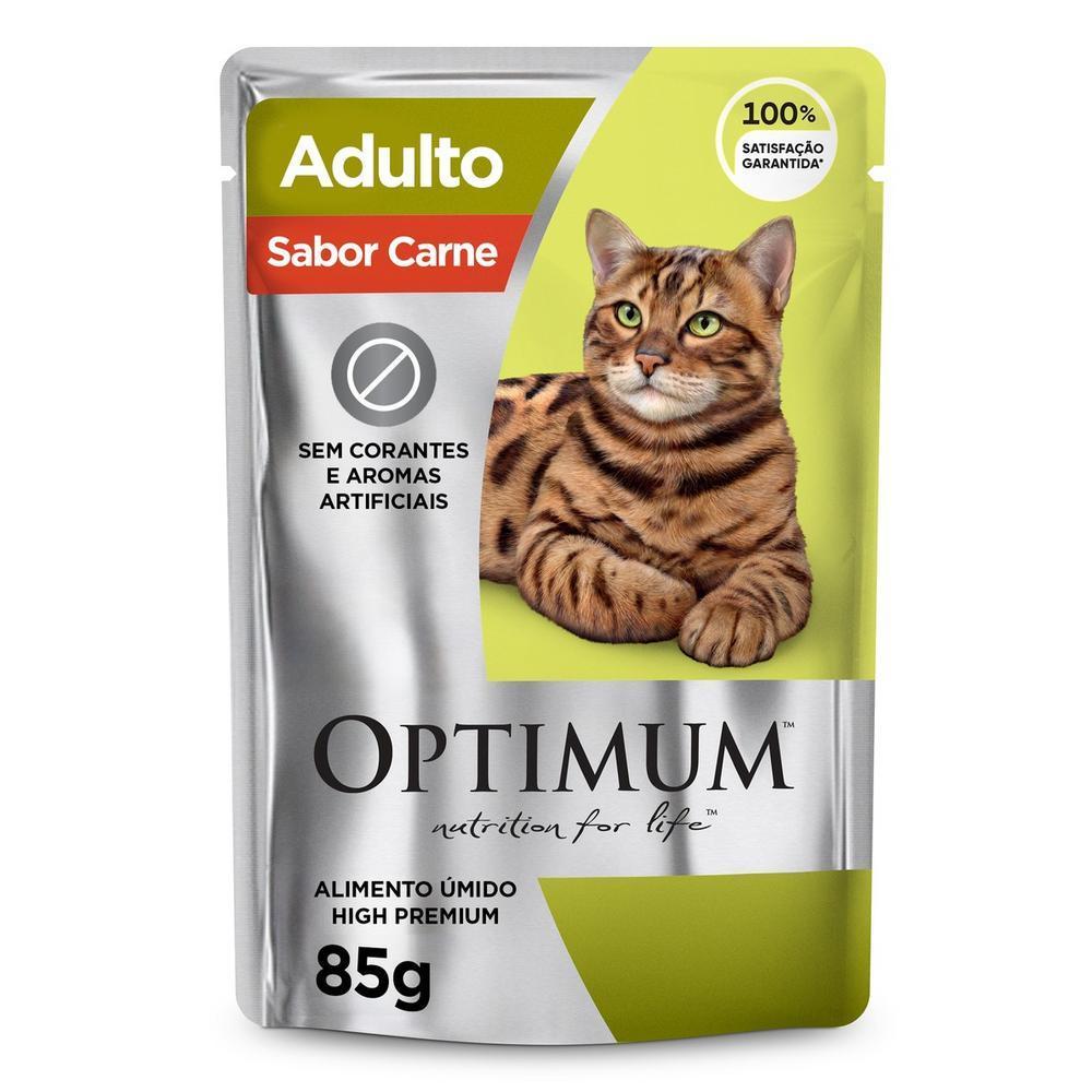Ração Úmida Optimum Sachê para Gatos Adultos Sabor Carne 85g