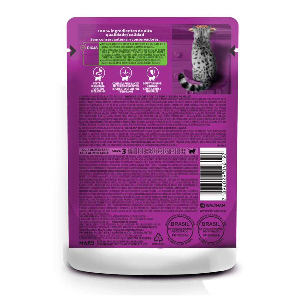 Ração Úmida Whiskas Sachê Cordeiro ao Molho para Gatos Adultos 85 g
