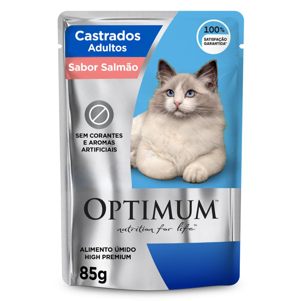 Ração Úmida Optimum Sachê para Gatos Adultos Castrados Sabor Salmão 85g