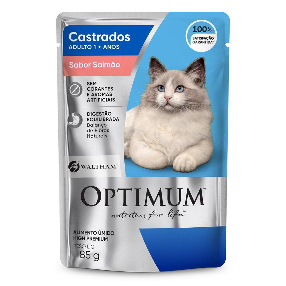 Ração Úmida Optimum Sachê para Gatos Adultos Castrados Sabor Salmão 85g