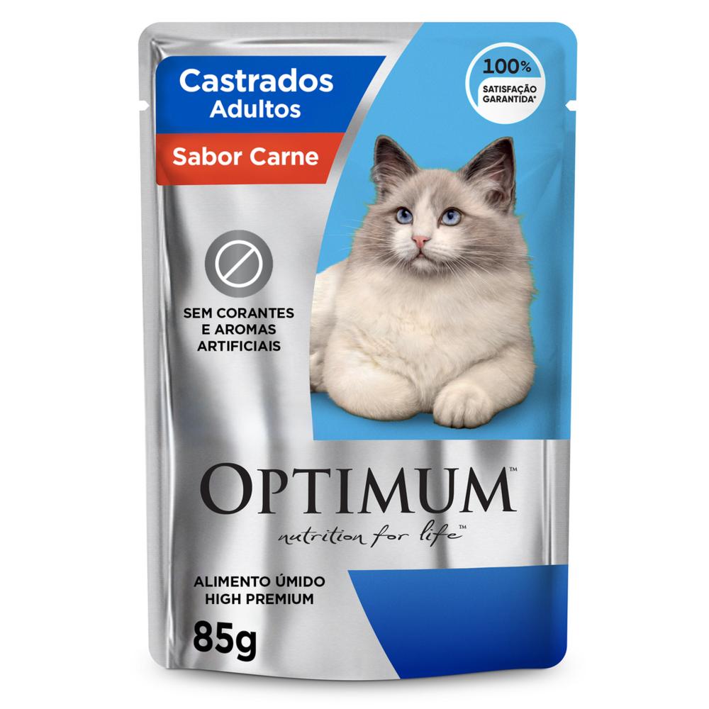 Ração Úmida Optimum Sachê para Gatos Adultos Castrados Sabor Carne 85g