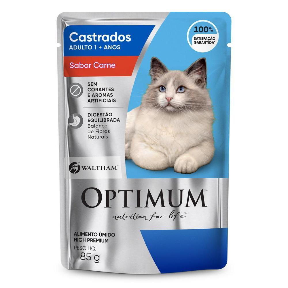 Ração Úmida Optimum Sachê para Gatos Adultos Castrados Sabor Carne 85g