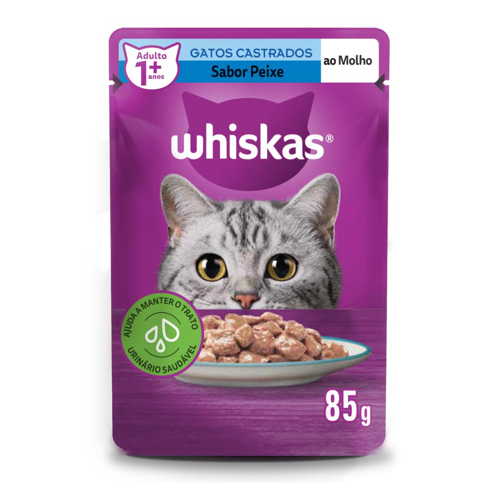 Ração Úmida Whiskas Sachê Peixe ao Molho para Gatos Adultos Castrados 85 g 10un