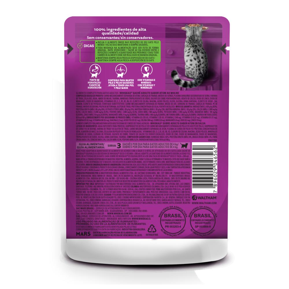 Ração Úmida Whiskas Sachê Atum ao Molho para Gatos Adultos 85 g