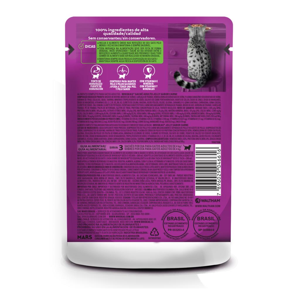 Ração Úmida Whiskas Sachê Carne Jelly para Gatos Adultos 85 g