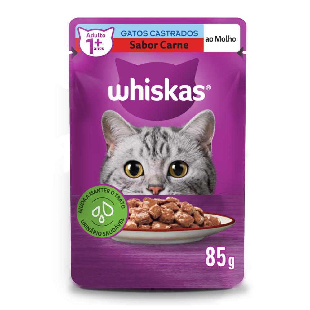 Ração Úmida Whiskas Sachê Carne ao Molho para Gatos Adultos Castrados 85 g
