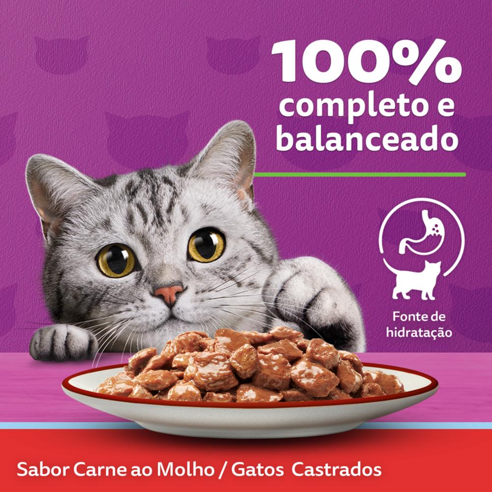 Ração Úmida Whiskas Sachê Carne ao Molho para Gatos Adultos Castrados 85 g