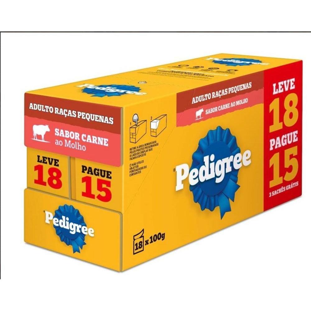 Ração Úmida Pedigree Sachê Carne ao Molho para Cães Adultos de Raças Pequenas - Leve 18 Pague 15