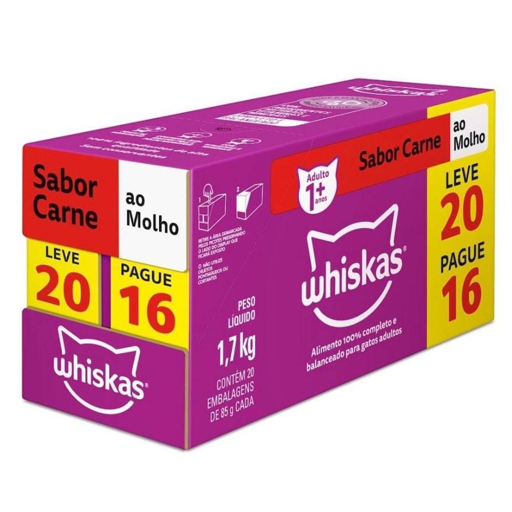 Ração Úmida Whiskas Sachê Carne ao Molho para Gatos Adultos - Leve 20 Pague 16