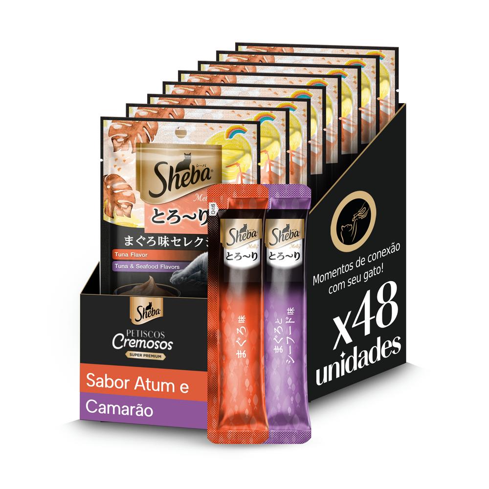 Kit Petisco Sheba Cremoso Sabores Atum e Atum & Camarão Gatos Adultos 12 x 4 Uni