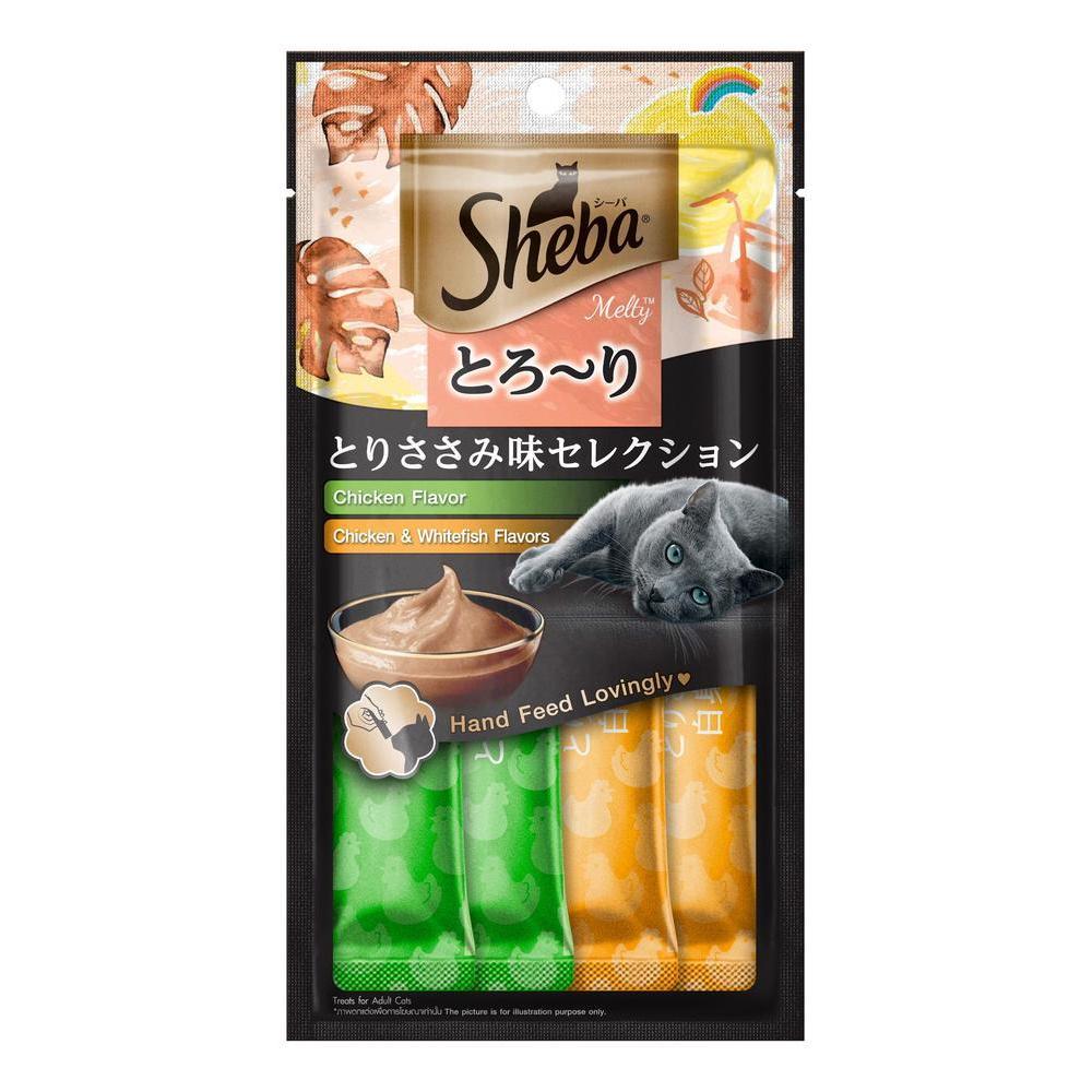 Petisco Sheba Cremoso Sabores Frango e Frango & Peixe Branco Gatos Adultos 4 Uni