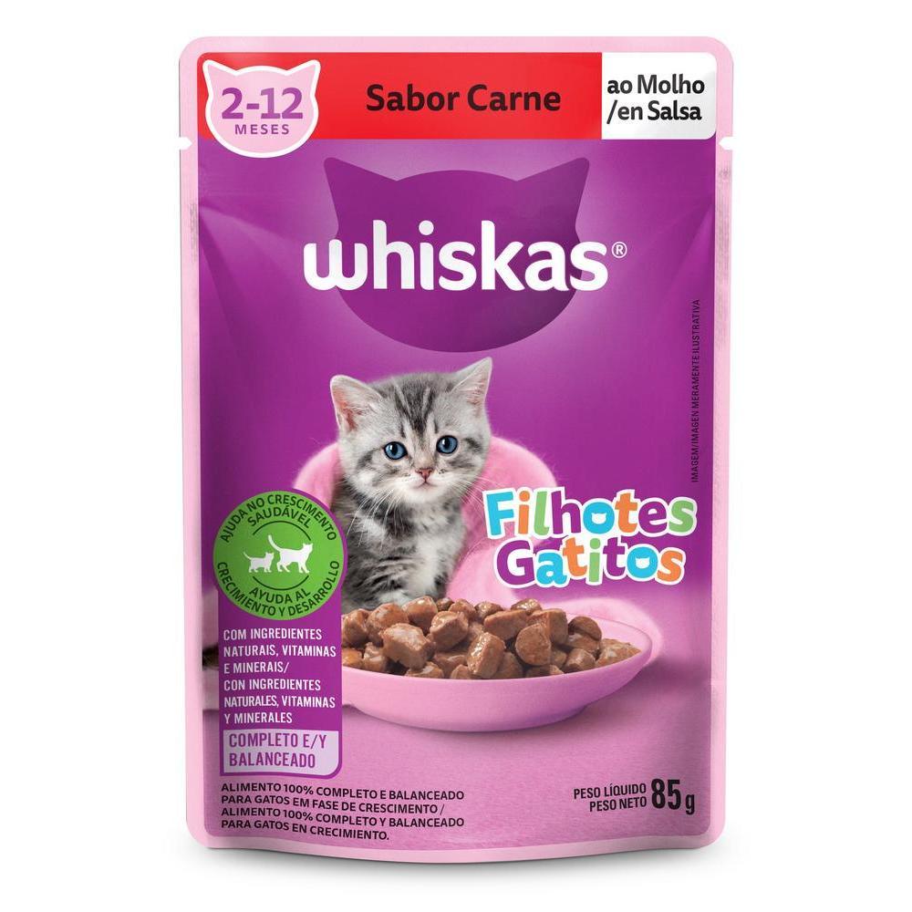 Ração Úmida Whiskas Sachê Carne ao Molho para Gatos Filhotes 85 g