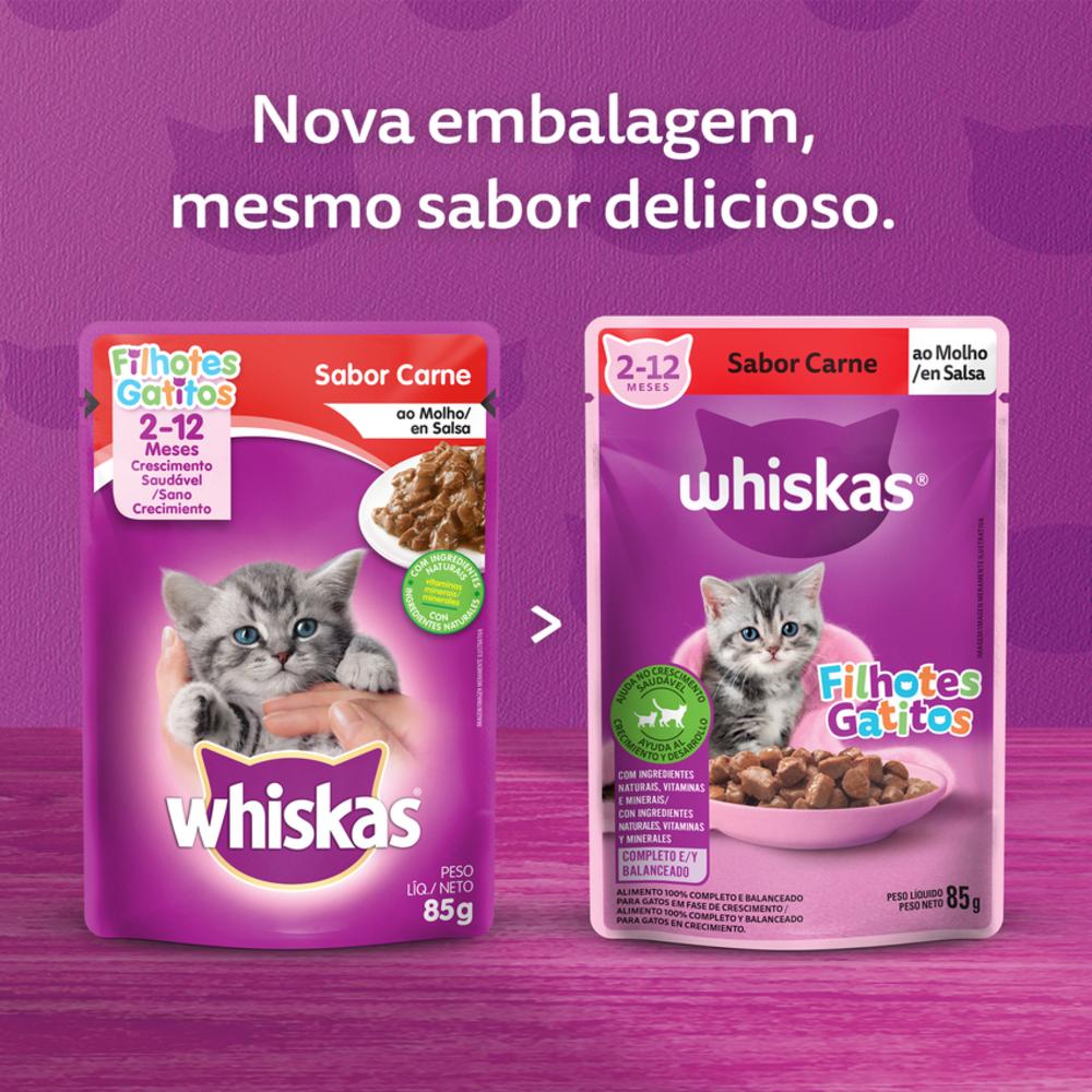 Ração Úmida Whiskas Sachê Carne ao Molho para Gatos Filhotes 85 g