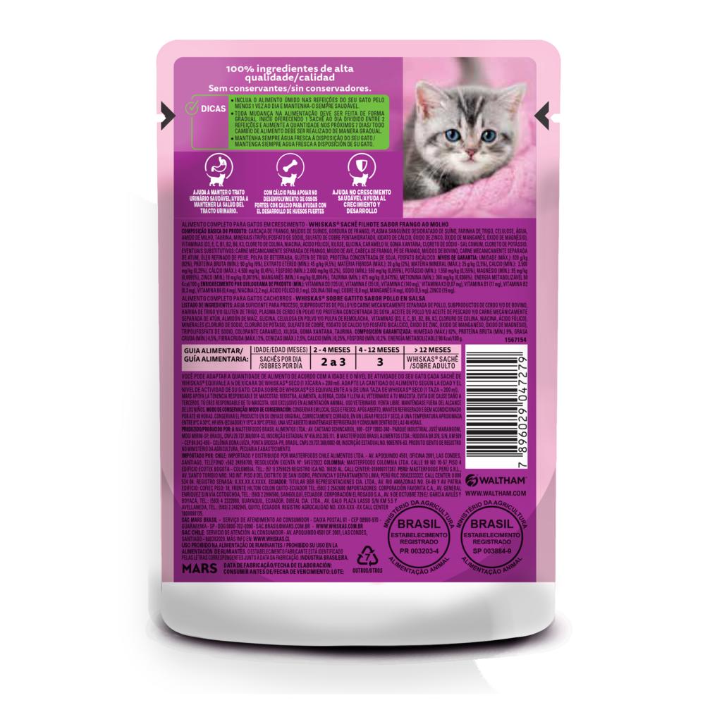 Ração Úmida Whiskas Sachê Frango ao Molho para Gatos Filhotes 85 g
