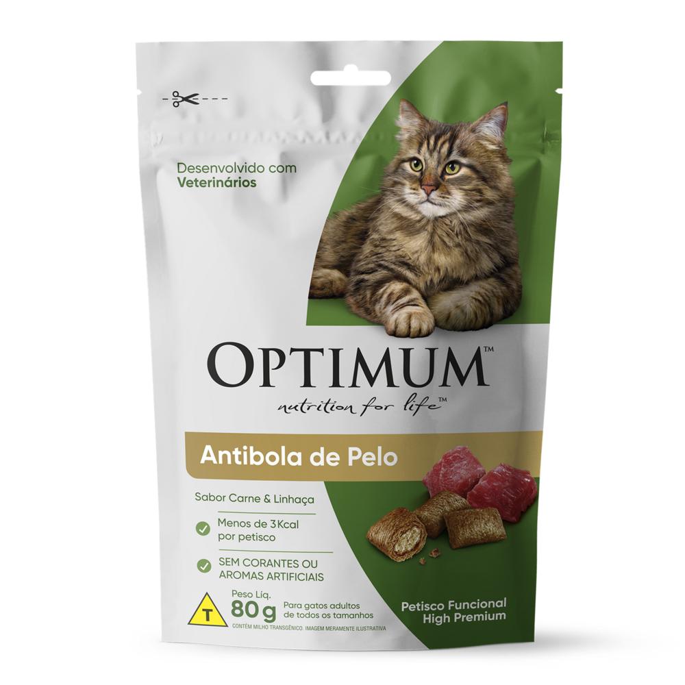 Petisco Optimum  Anti Bola de Pelo para Gatos Adultos Sabor Carne e Linhaça 80g