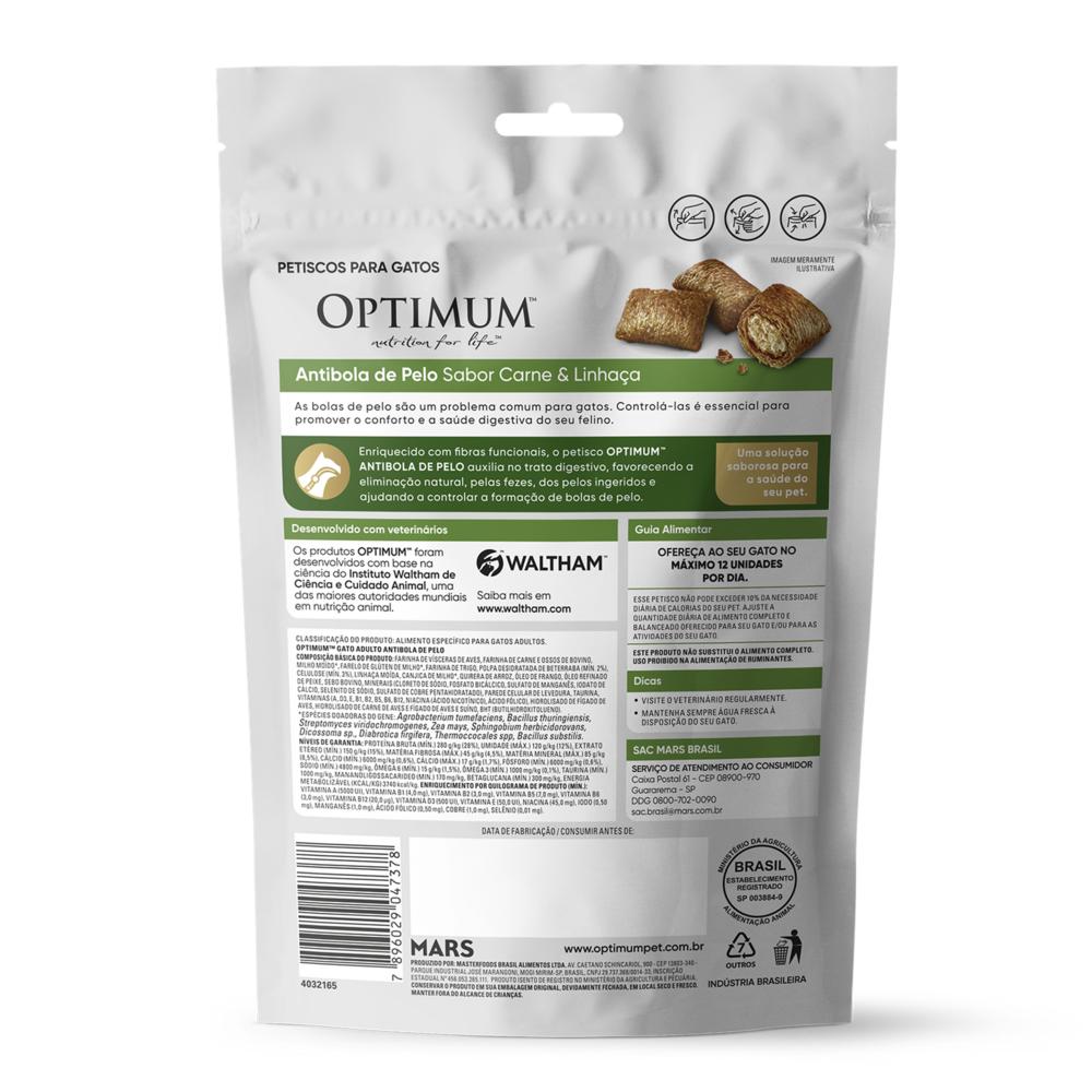 Petisco Optimum  Anti Bola de Pelo para Gatos Adultos Sabor Carne e Linhaça 80g