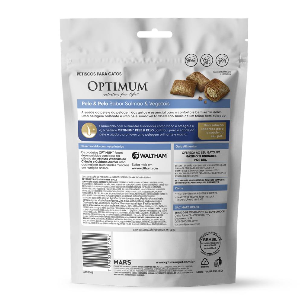 Petisco Optimum  Pele e Pelo para Gatos Adultos Sabor Salmão e Vegetais 80g
