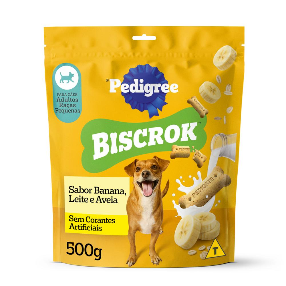 Biscoito Pedigree Biscrok Para Cães Adultos Raças Pequenas  Sabor Banana, Leite e Aveia 500g