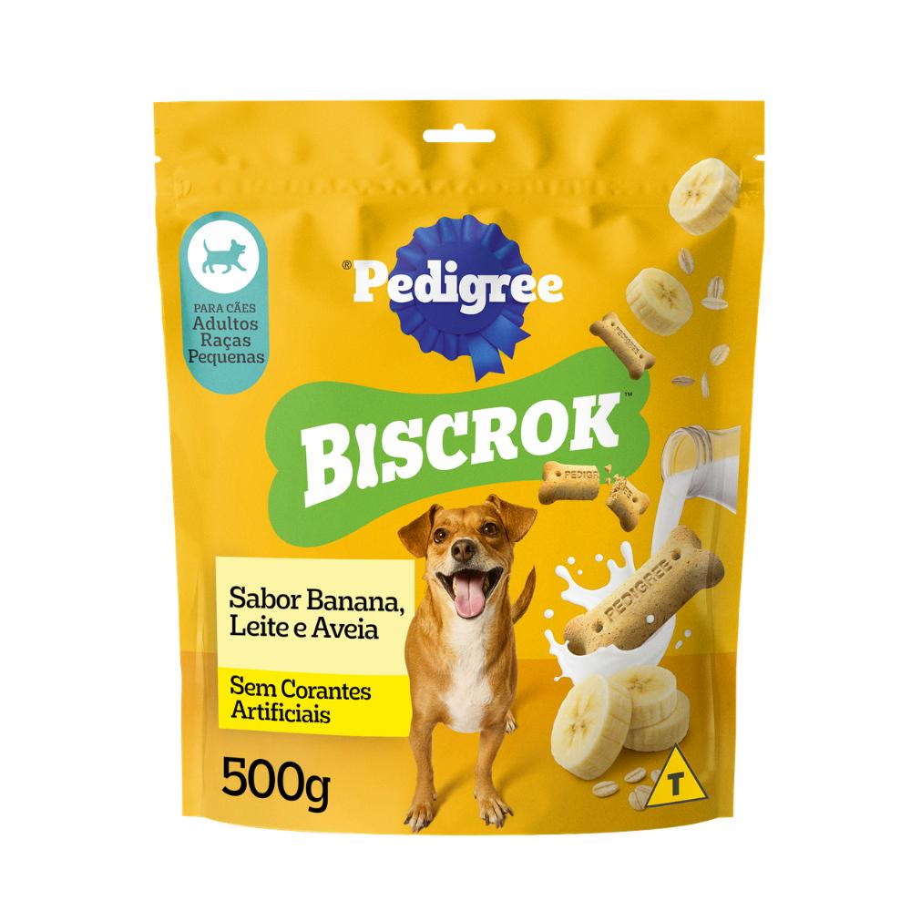 Biscoito Pedigree Biscrok Para Cães Adultos Raças Pequenas  Sabor Banana, Leite e Aveia 500g