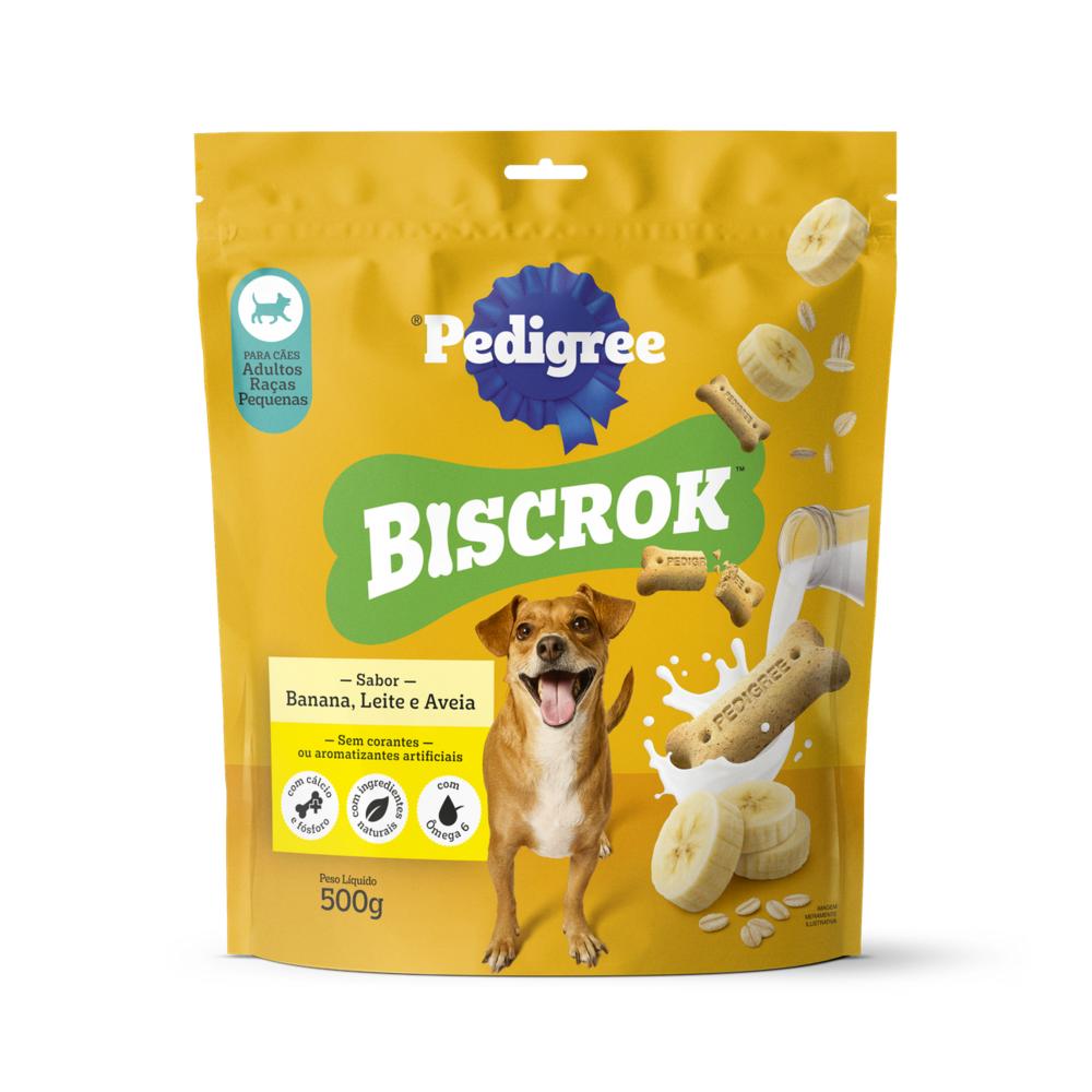 Biscoito Pedigree Biscrok Para Cães Adultos Raças Pequenas  Sabor Banana, Leite e Aveia 500g