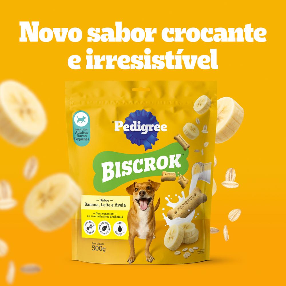 Biscoito Pedigree Biscrok Para Cães Adultos Raças Pequenas  Sabor Banana, Leite e Aveia 500g