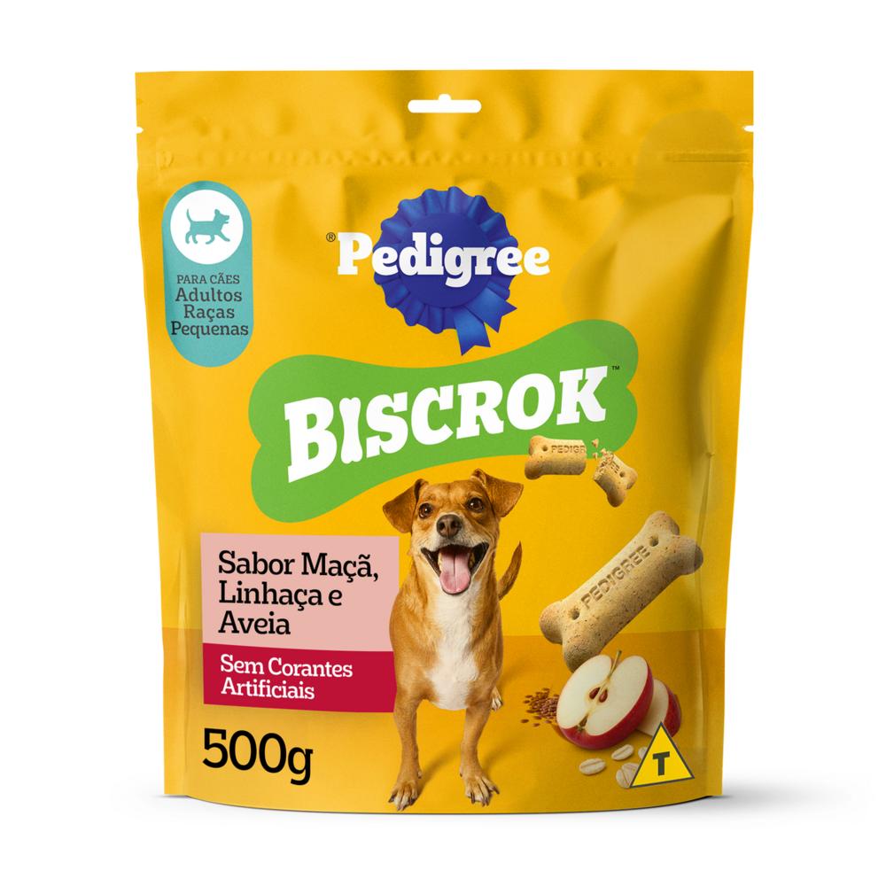 Biscoito Pedigree Biscrok Para Cães Adultos Raças Pequenas  Sabor Maça, Linhaça e Aveia 500g