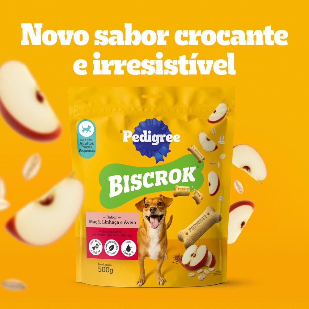 Biscoito Pedigree Biscrok Para Cães Adultos Raças Pequenas  Sabor Maça, Linhaça e Aveia 500g