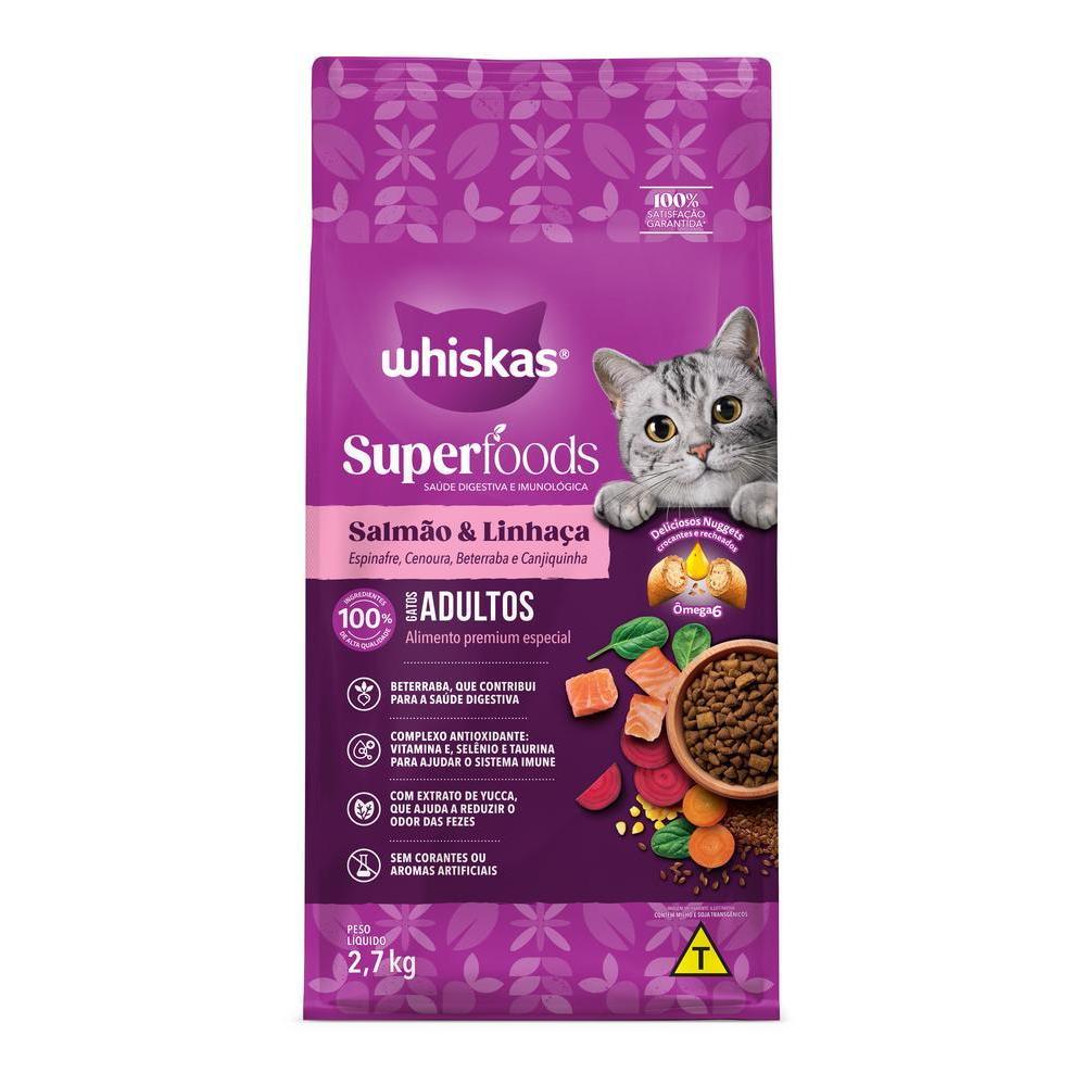 Ração Whiskas Superfoods Salmão e Linhaça Gatos Adultos 2,7kg