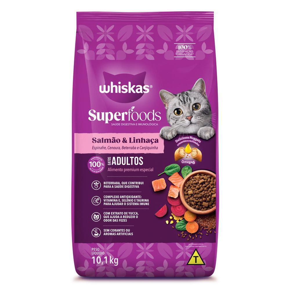 Ração Whiskas Superfoods Salmão e Linhaça Gatos Adultos 10,1kg