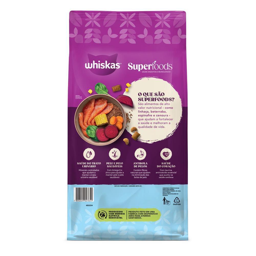 Ração Whiskas Superfoods Salmão e Linhaça Gatos Adultos Castrados 900g