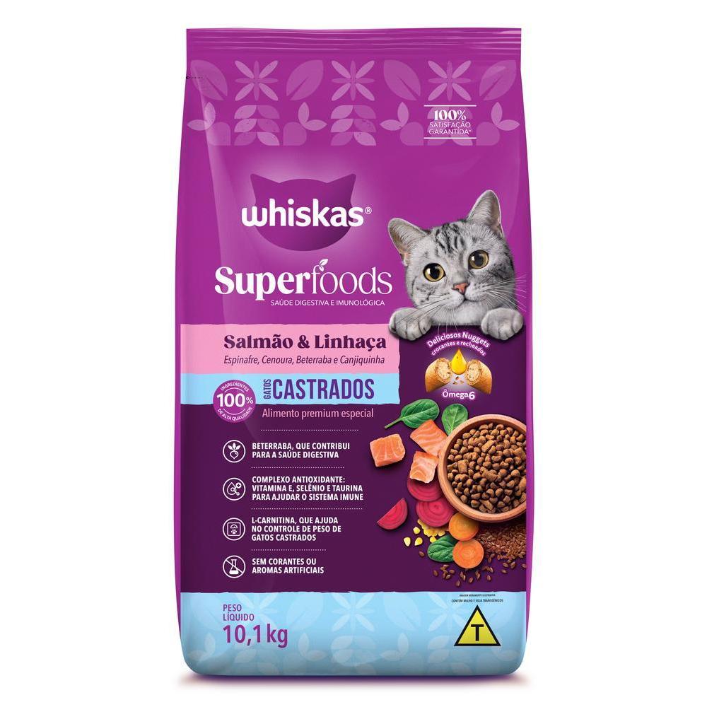 Ração Whiskas Superfoods Salmão e Linhaça Gatos Adultos Castrados 10,1kg