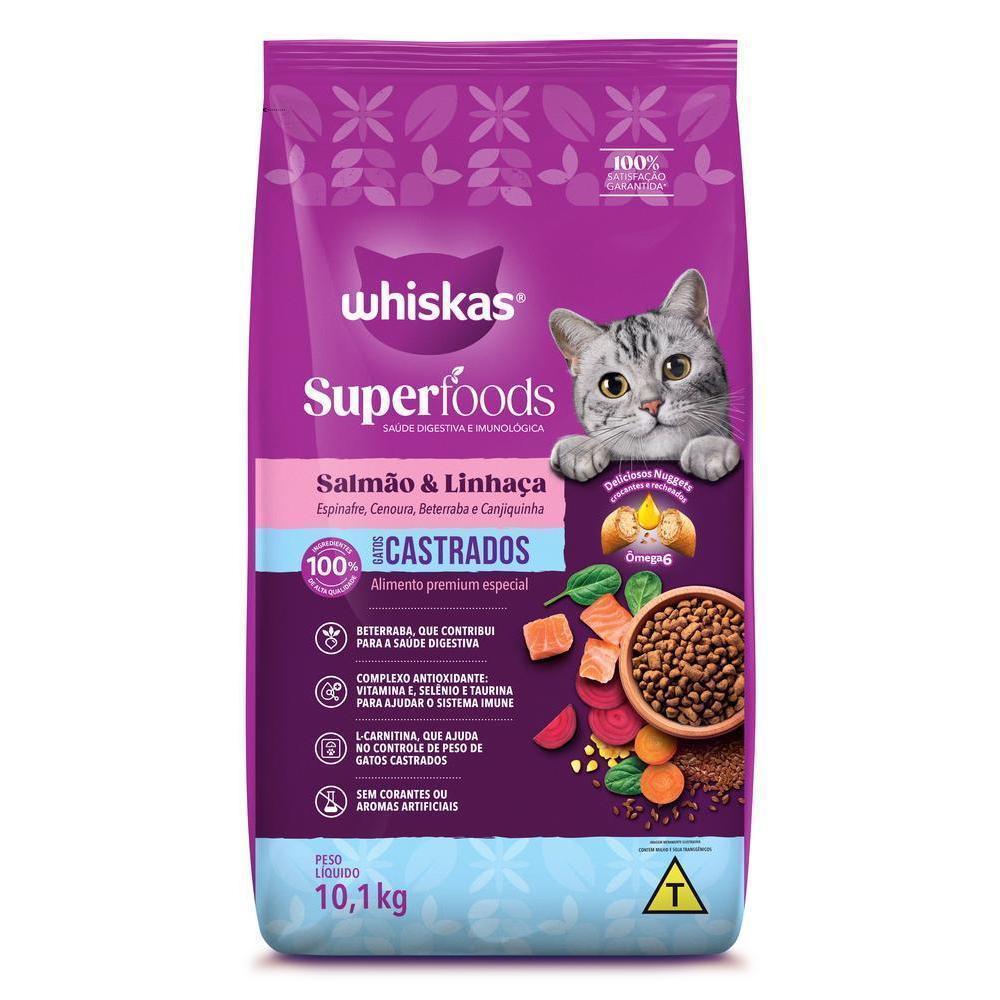 Ração Whiskas Superfoods Salmão e Linhaça Gatos Adultos Castrados 10,1kg