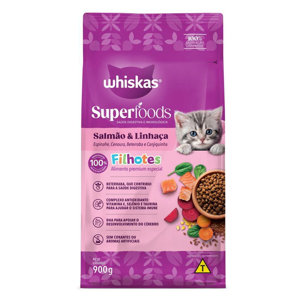 Ração Whiskas Superfoods Salmão e Linhaça Gatos Filhotes 900g