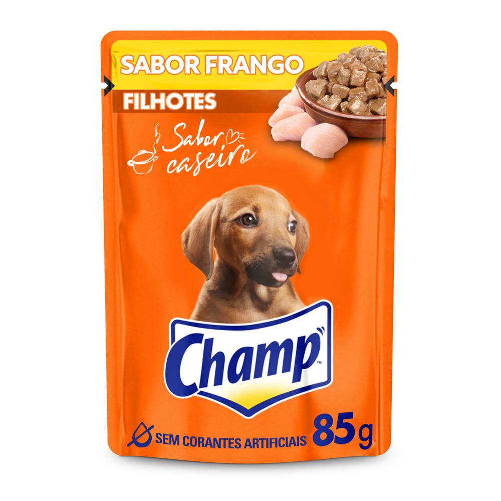 Ração Úmida Champ Sachê Cães Filhotes Sabor Caseiro Frango 85g 15un