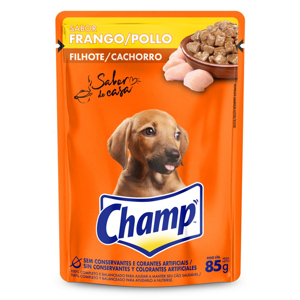 Ração Úmida Champ Sachê Cães Filhotes Sabor Caseiro Frango 85g 1un