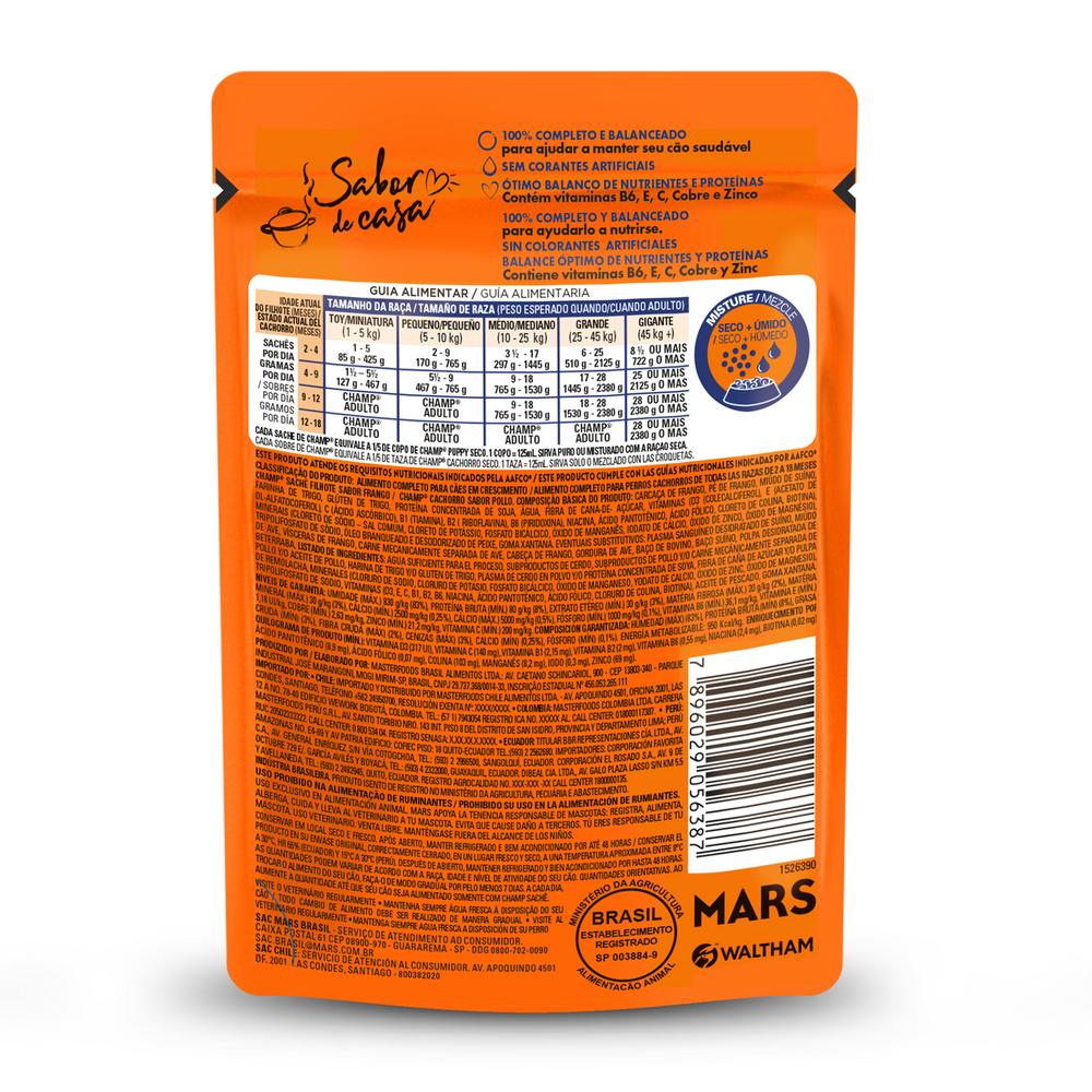 Ração Úmida Champ Sachê Cães Filhotes Sabor Caseiro Frango 85g 1un