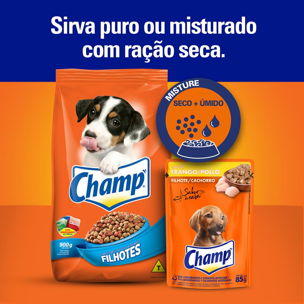 Ração Úmida Champ Sachê Cães Filhotes Sabor Caseiro Frango 85g 1un