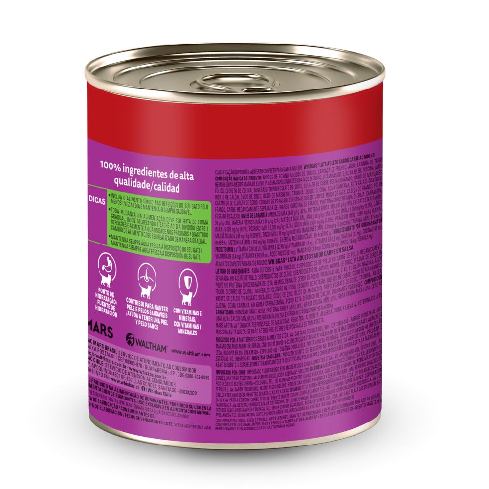 Ração Úmida Whiskas Lata Carne ao Molho para Gatos Adultos 290 g