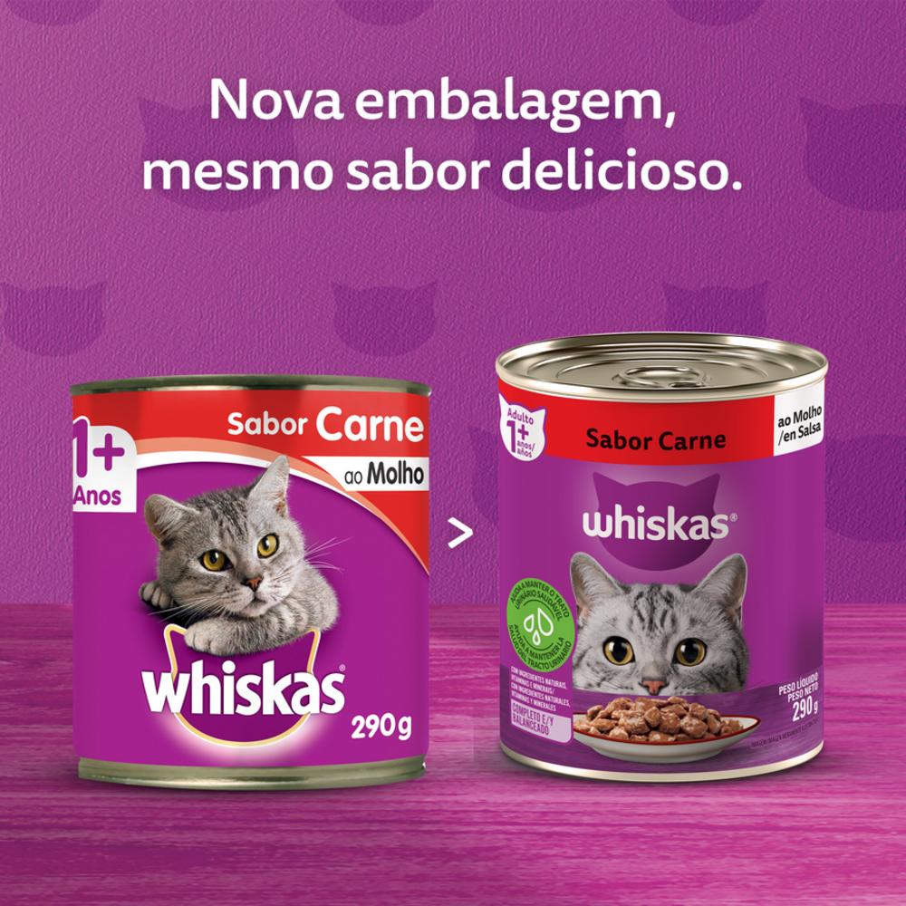 Ração Úmida Whiskas Lata Carne ao Molho para Gatos Adultos 290 g