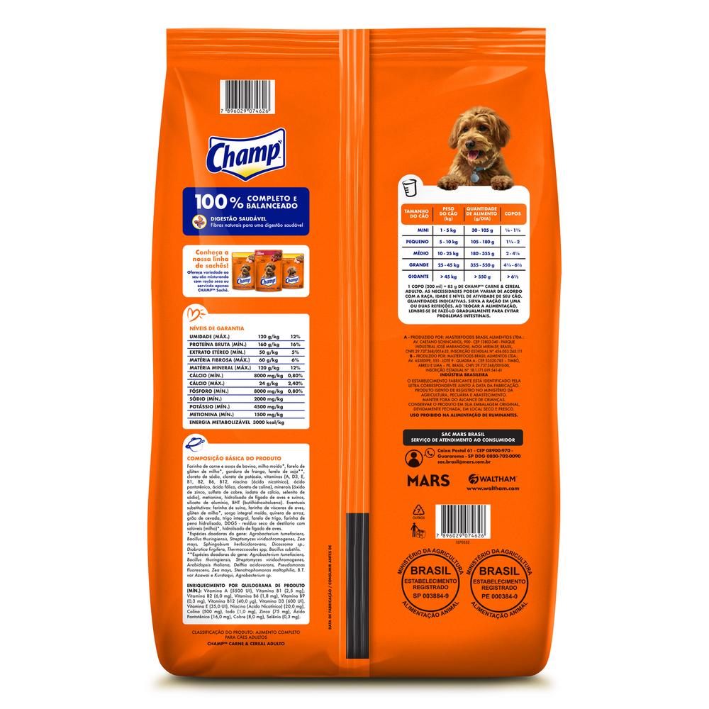 Ração Champ Carne e Cereal Para Cães Adultos 15 kg