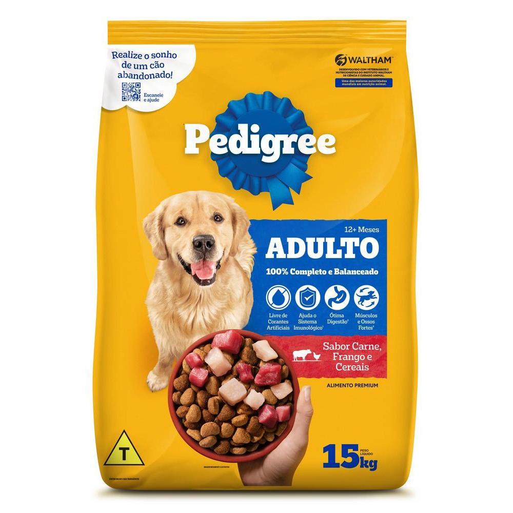 Ração Pedigree Carne Frango e Cereais Cães Adultos Raças Médias e Grandes 15 kg